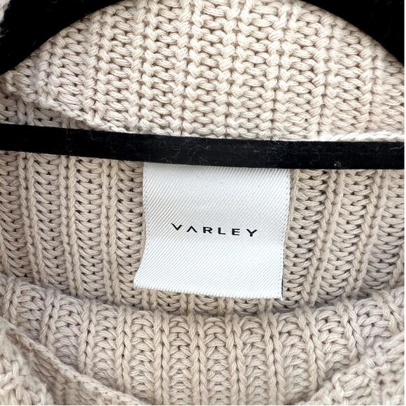 Varley | Darwell Two-Tone Oversized Mock Neck Chunky Knit Sweater Cashew Size M - Picture 4 of 11